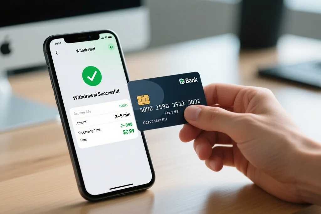 Clock beside a smartphone showing a pending transaction list
