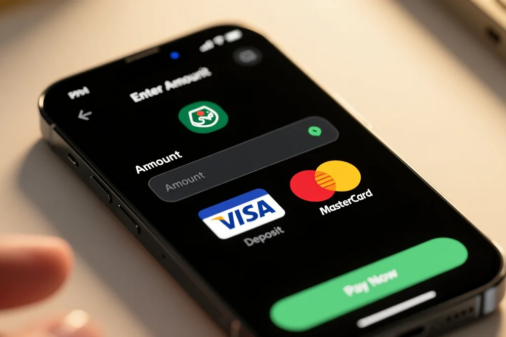 Bank cards, a phone and cash spread on a table with payment logos